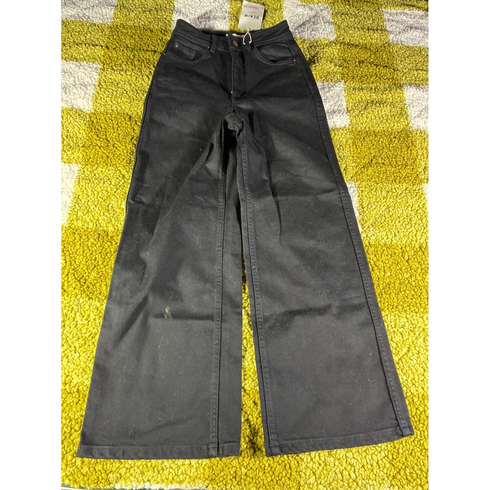 Sezane Le Crop Noir Black Wide Leg Jeans Organic Cotton S241PAN039N T32 NEW